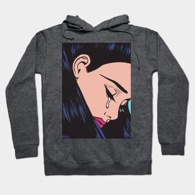 Black Crying Comic Girl Hoodie by turddemon